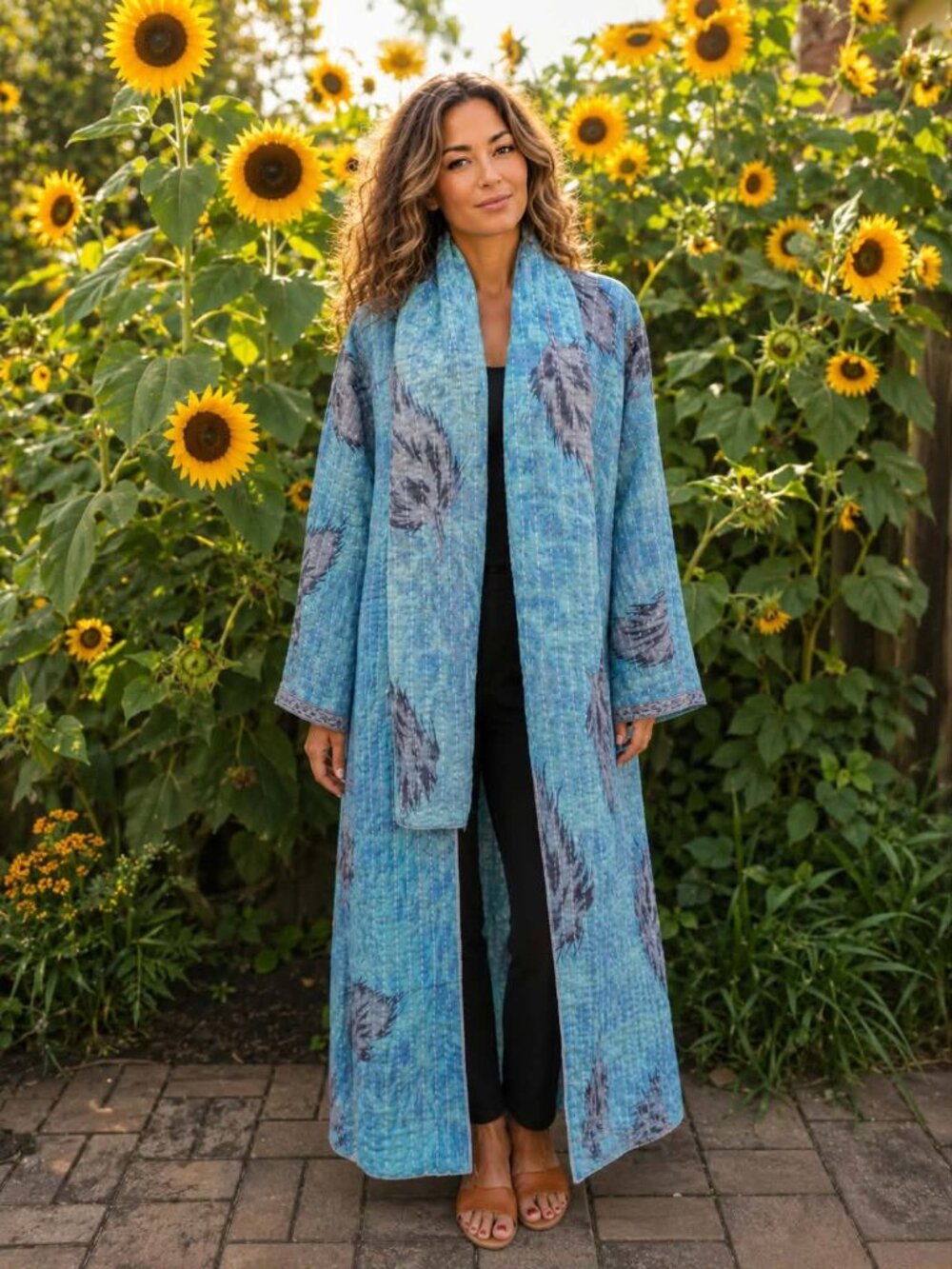 Women Handmade One Of A Kind Blue/Purple Kantha Duster Kimono & Scarf!
